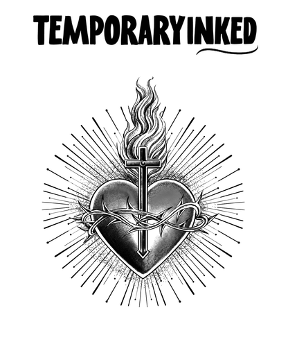 Flaming Heart Sword Tattoo