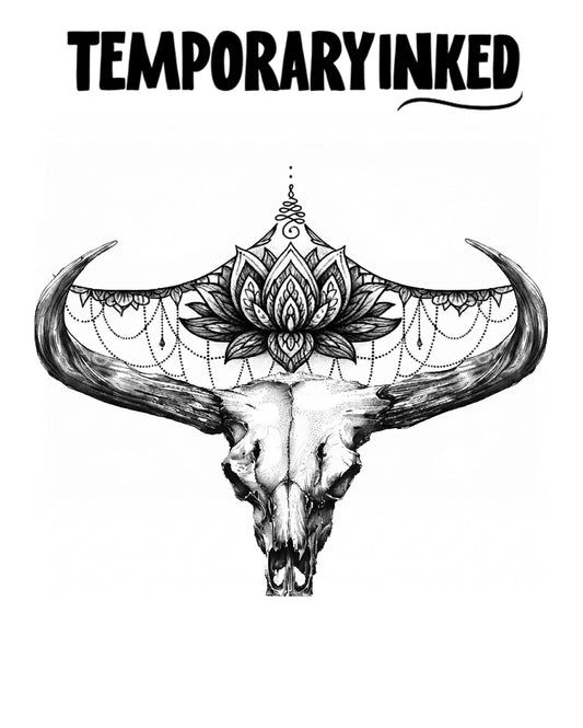Horned Skull Lotus Tattoo
