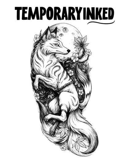Moon Fox Floral XL Tattoo