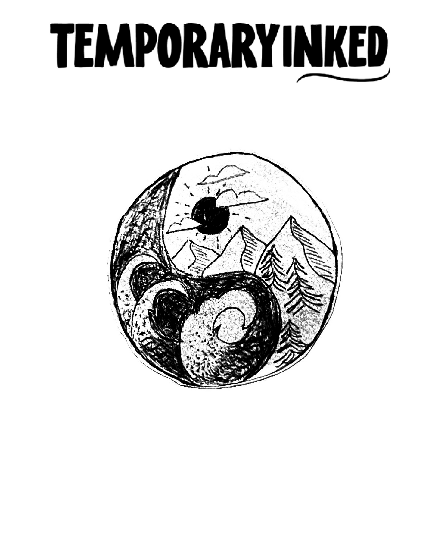 Mountain Peak Ocean Swirl Tattoo