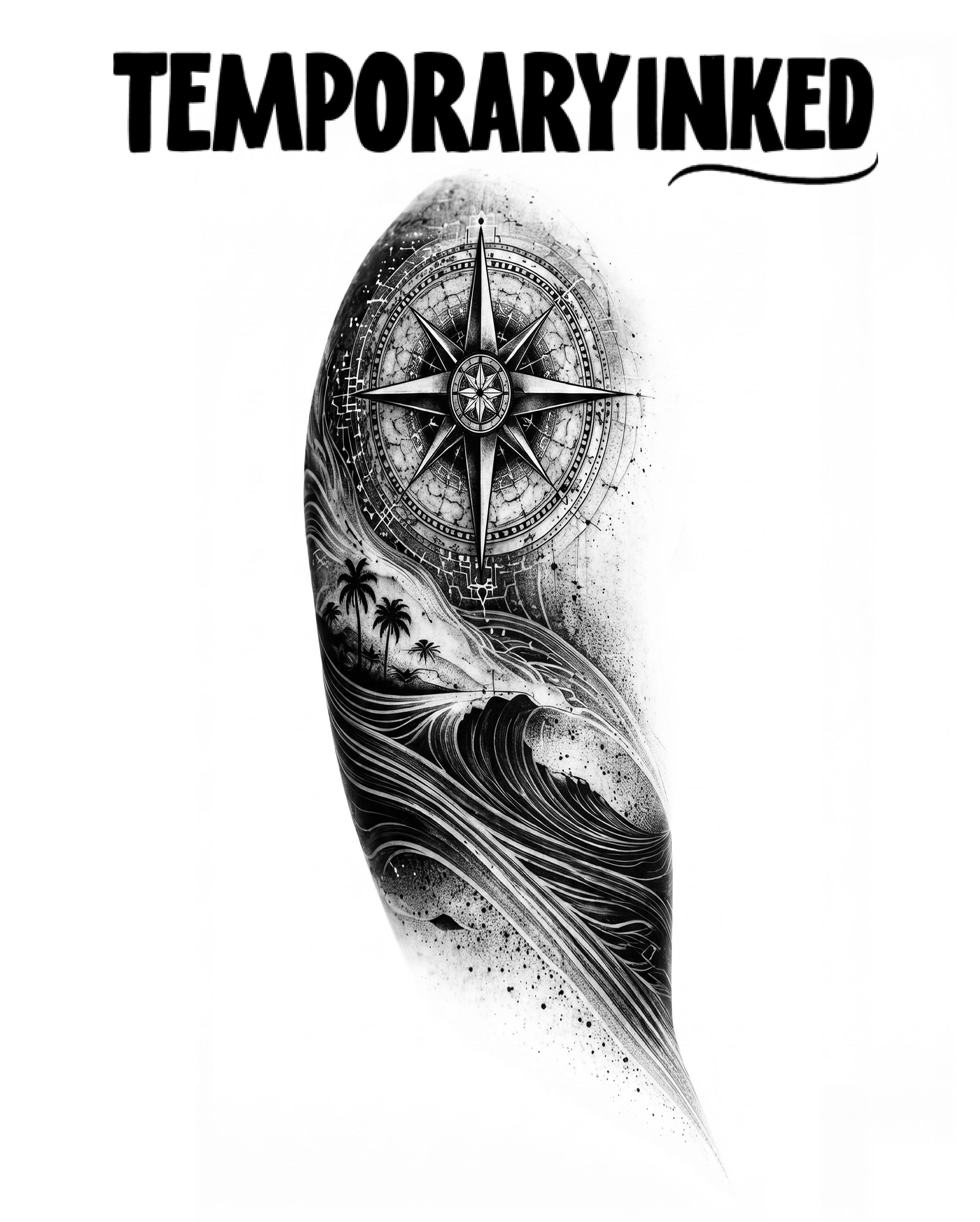 NauticalCompassBeachWaveTattoo