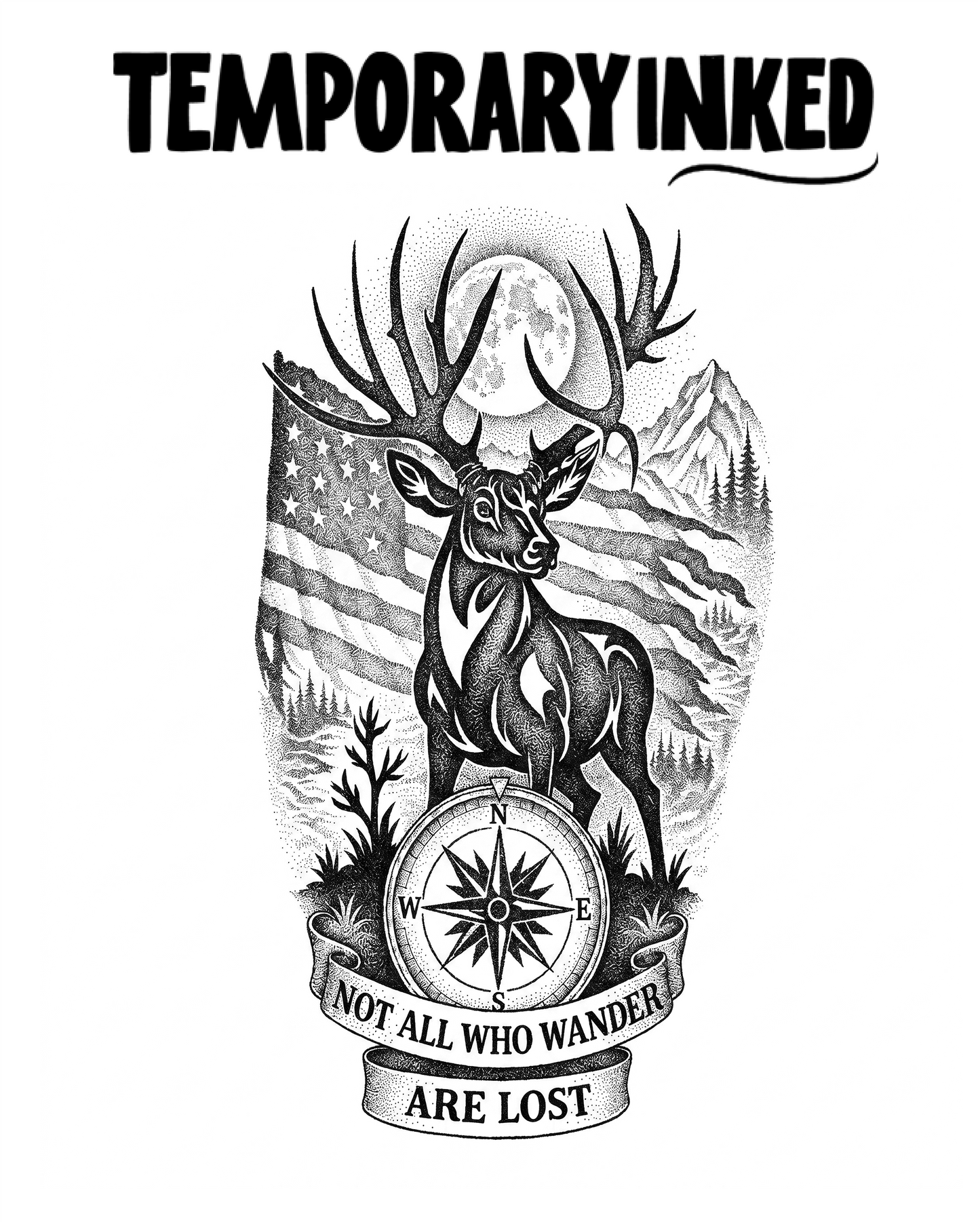 Not All Who Wander Stag Tattoo