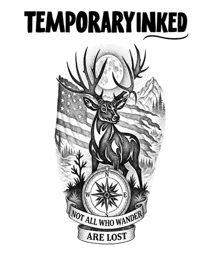 Not All Who Wander Stag Tattoo