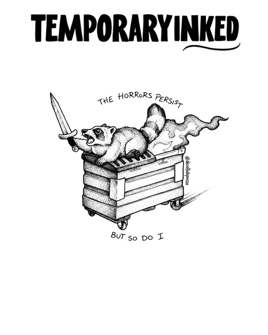 Raccoon And Sword Over Fire Tattoo