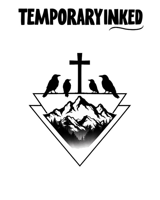 Raven Cross Mountains Tattoo