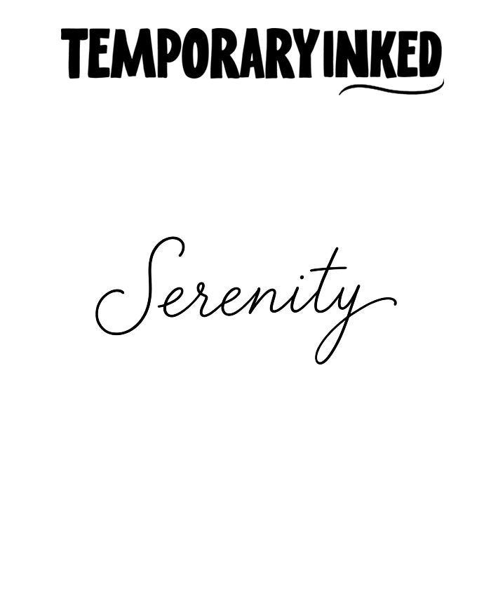 Text 'TEMPORARY INKED Serenity' on a white background