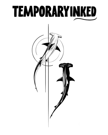 Twin Hammerhead Sharks Large Tattoo