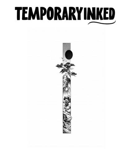 Vertical Zen Japanese Landscape Tattoo