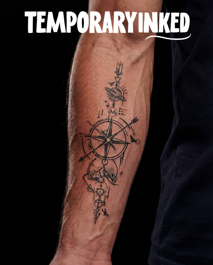 Wanderer's Compass Tattoo - Semi-Permanent | TemporaryInked.com